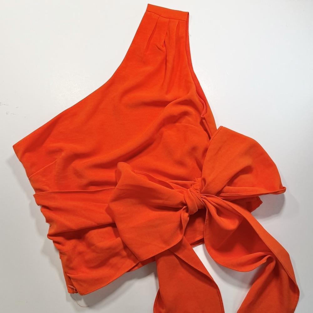 DO + BE One Shoulder Top Red Orange S Tie Belt‎ Tomato Girl